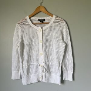 Vintage Eddie Bauer Linen Blend Knit Cardigan Sweater 3/4 Sleeve White Women's L